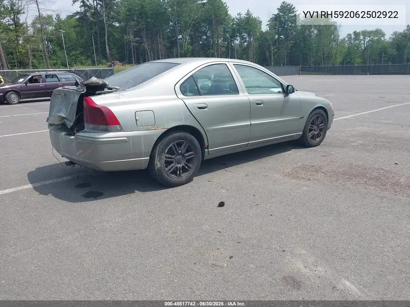 2006 Volvo S60 2.5T VIN: YV1RH592062502922 Lot: 45517742