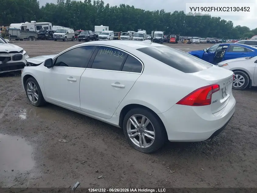 2012 Volvo S60 T6 VIN: YV1902FHXC2130452 Lot: 12641232