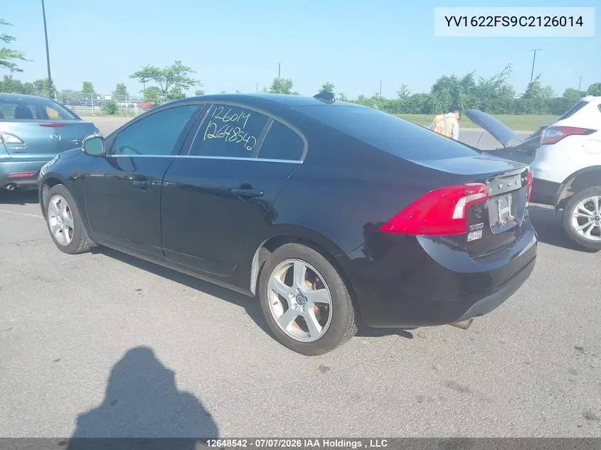 2012 Volvo S60 T5 VIN: YV1622FS9C2126014 Lot: 12648542