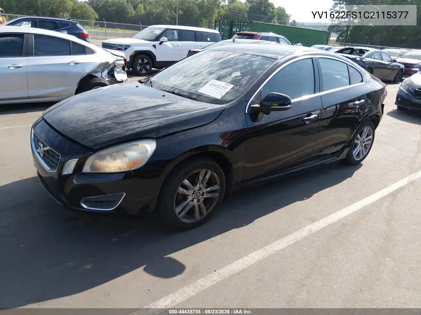 2012 Volvo S60 T5/T5 W/Moonroof VIN: YV1622FS1C2115377 Lot: 45435755