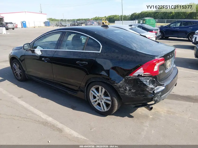 2012 Volvo S60 T5/T5 W/Moonroof VIN: YV1622FS1C2115377 Lot: 45435755
