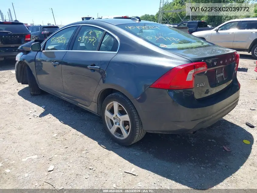 2012 Volvo S60 T5 VIN: YV1622FSXC2039772 Lot: 45458524