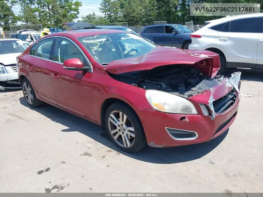 2012 Volvo S60 T5/T5 W/Moonroof VIN: YV1622FS6C2117481 Lot: 45468405