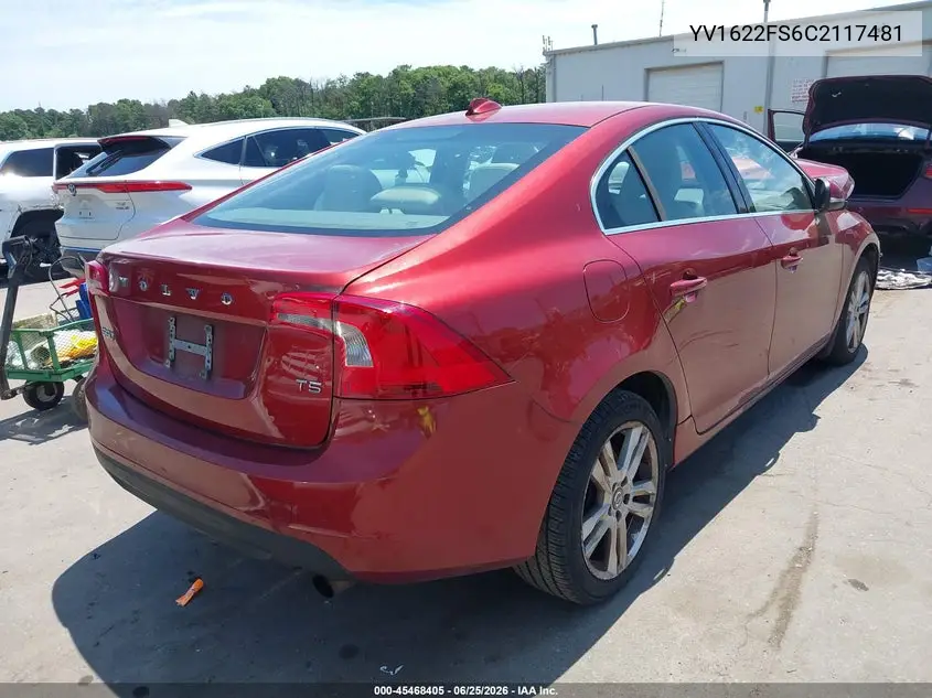 2012 Volvo S60 T5/T5 W/Moonroof VIN: YV1622FS6C2117481 Lot: 45468405