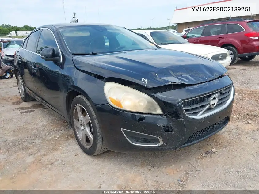 2012 Volvo S60 T5/T5 W/Moonroof VIN: YV1622FS0C2139251 Lot: 45500191