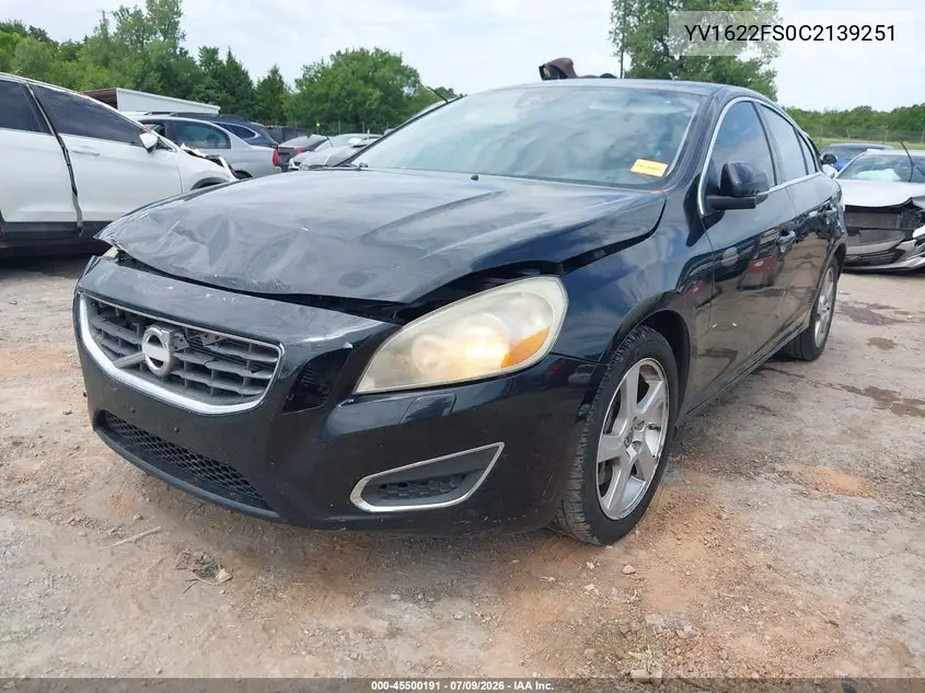 2012 Volvo S60 T5/T5 W/Moonroof VIN: YV1622FS0C2139251 Lot: 45500191