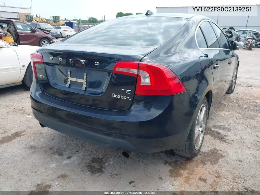 2012 Volvo S60 T5/T5 W/Moonroof VIN: YV1622FS0C2139251 Lot: 45500191