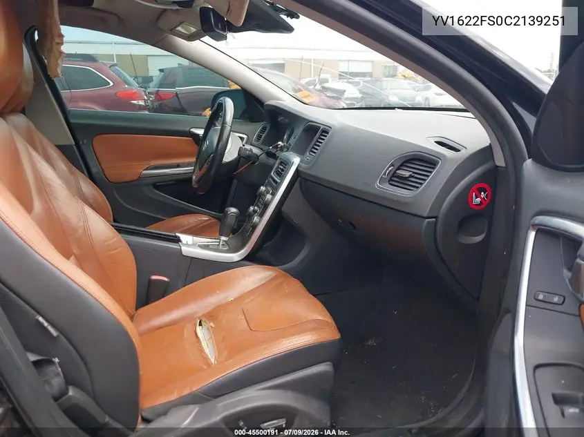 2012 Volvo S60 T5/T5 W/Moonroof VIN: YV1622FS0C2139251 Lot: 45500191