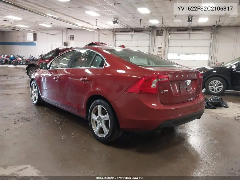 2012 Volvo S60 T5 VIN: YV1622FS2C2106817 Lot: 45520295