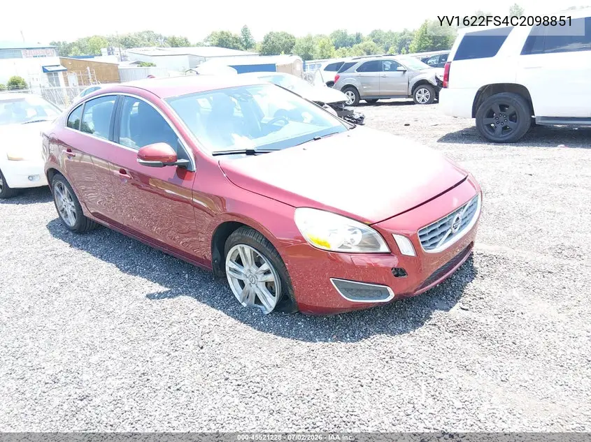 2012 Volvo S60 T5 VIN: YV1622FS4C2098851 Lot: 45521228