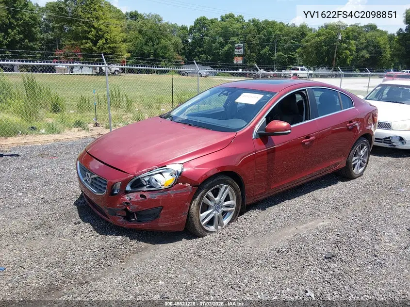 2012 Volvo S60 T5 VIN: YV1622FS4C2098851 Lot: 45521228