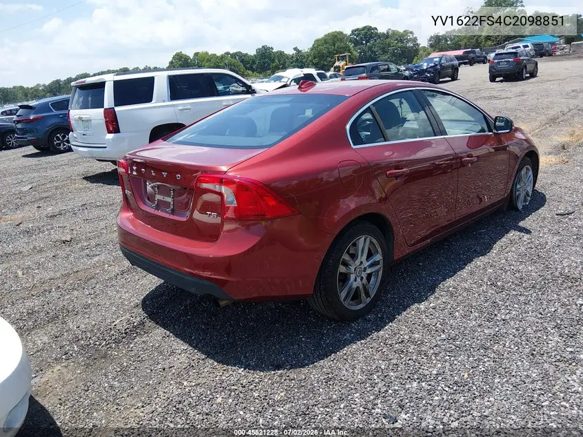 2012 Volvo S60 T5 VIN: YV1622FS4C2098851 Lot: 45521228