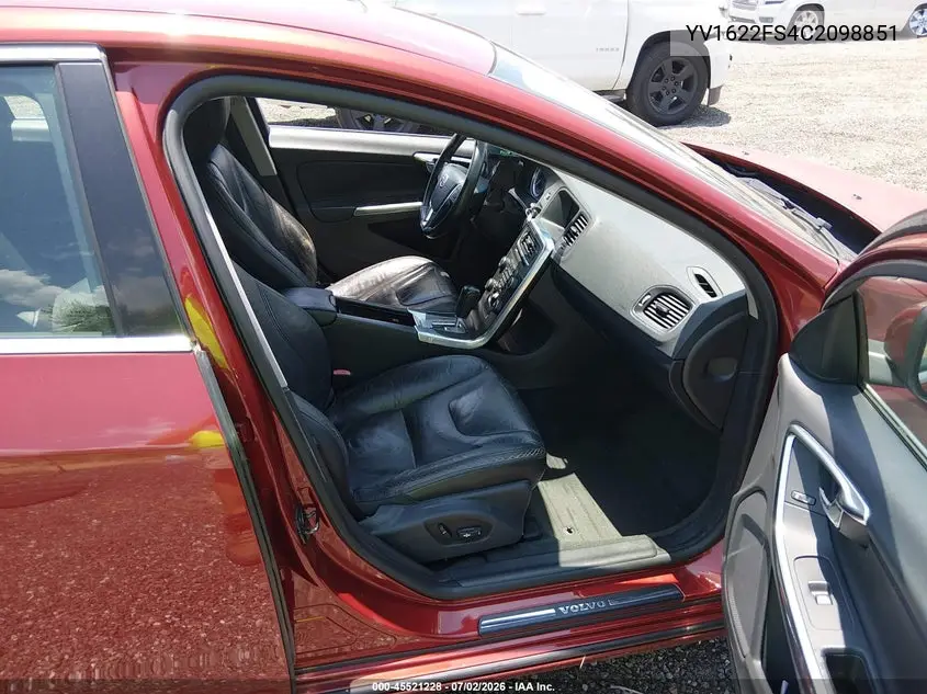 2012 Volvo S60 T5 VIN: YV1622FS4C2098851 Lot: 45521228