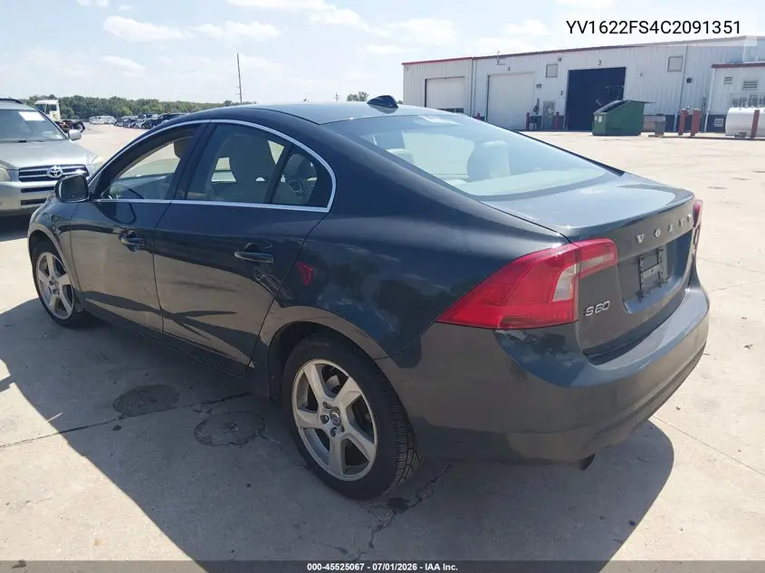 2012 Volvo S60 T5/T5 W/Moonroof VIN: YV1622FS4C2091351 Lot: 45525067