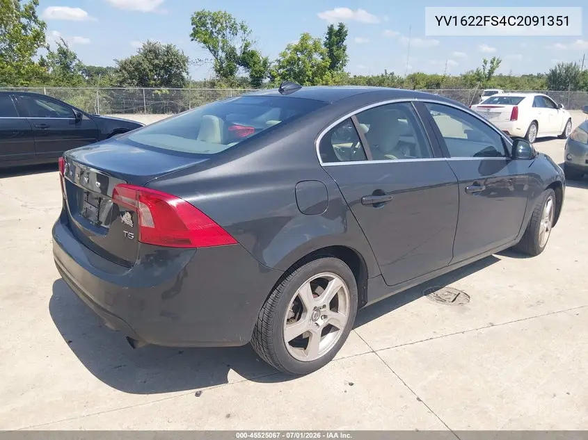 2012 Volvo S60 T5/T5 W/Moonroof VIN: YV1622FS4C2091351 Lot: 45525067