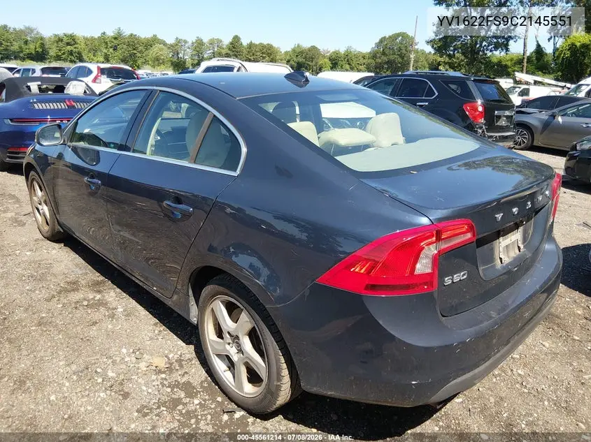 2012 Volvo S60 T5/T5 W/Moonroof VIN: YV1622FS9C2145551 Lot: 45561214