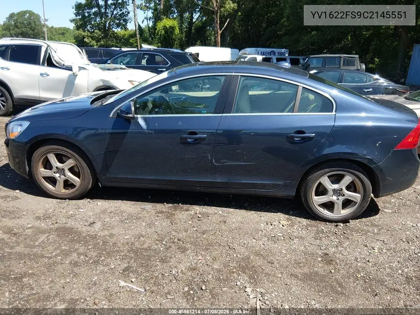 2012 Volvo S60 T5/T5 W/Moonroof VIN: YV1622FS9C2145551 Lot: 45561214