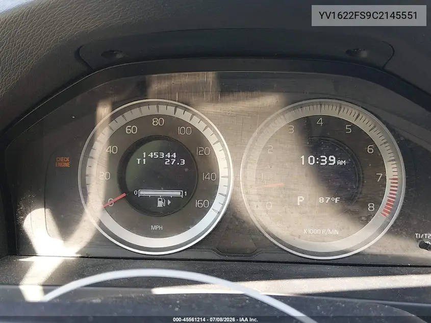 2012 Volvo S60 T5/T5 W/Moonroof VIN: YV1622FS9C2145551 Lot: 45561214