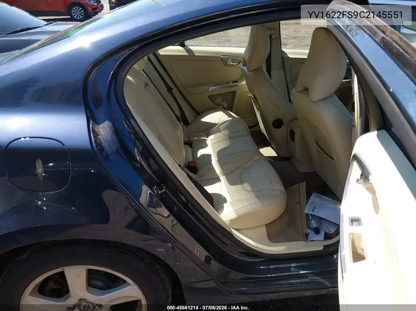 2012 Volvo S60 T5/T5 W/Moonroof VIN: YV1622FS9C2145551 Lot: 45561214