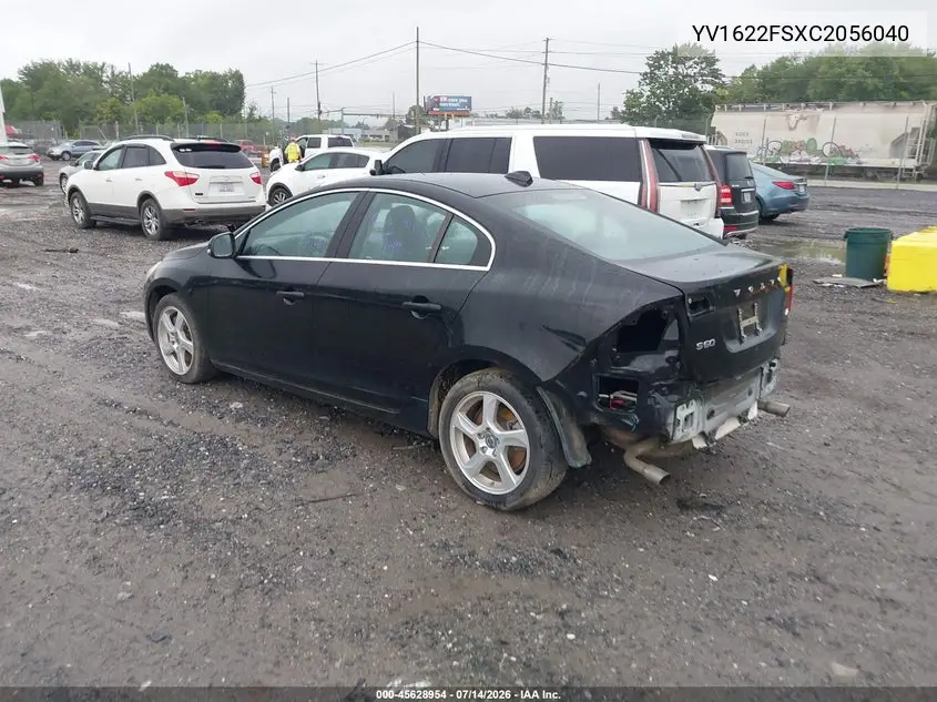 2012 Volvo S60 T5 VIN: YV1622FSXC2056040 Lot: 45628954