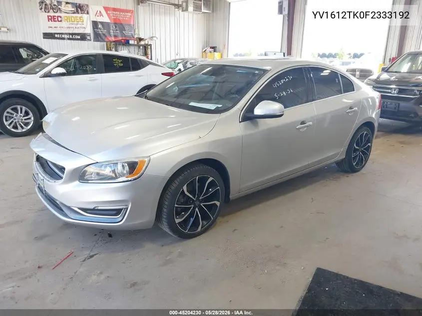 2015 Volvo S60 T5 Premier VIN: YV1612TK0F2333192 Lot: 45204230
