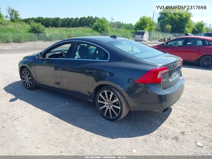 2015 Volvo S60 T6 Platinum VIN: YV149MFD6F2317698 Lot: 45332664