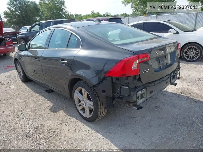 2015 Volvo S60 T5 Premier VIN: YV140MFK3F2337643 Lot: 45511282