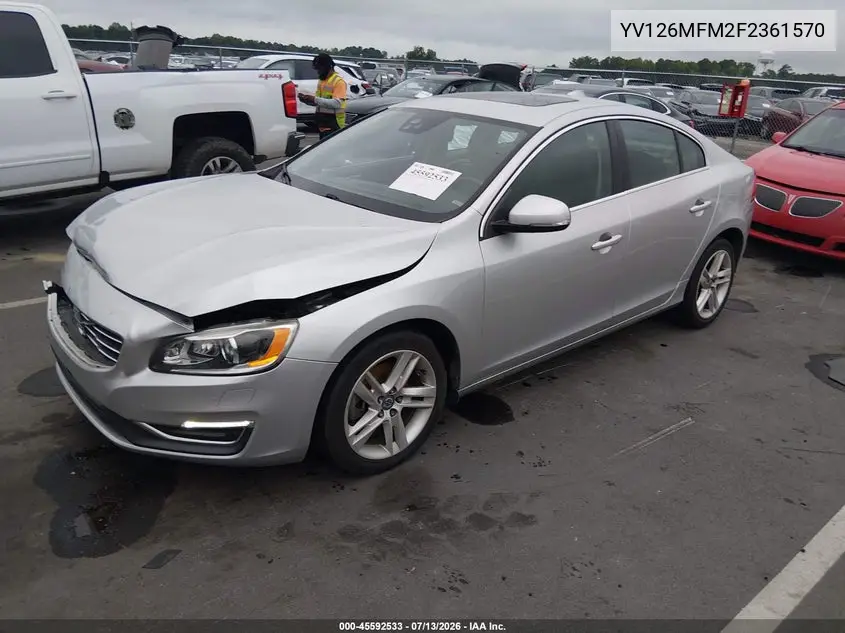 2015 Volvo S60 T5 Platinum VIN: YV126MFM2F2361570 Lot: 45592533