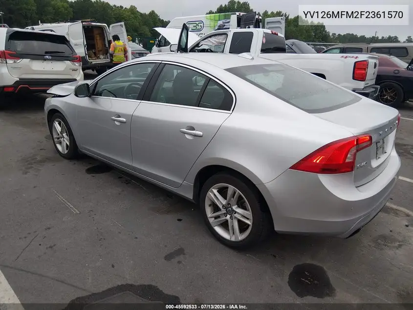 2015 Volvo S60 T5 Platinum VIN: YV126MFM2F2361570 Lot: 45592533