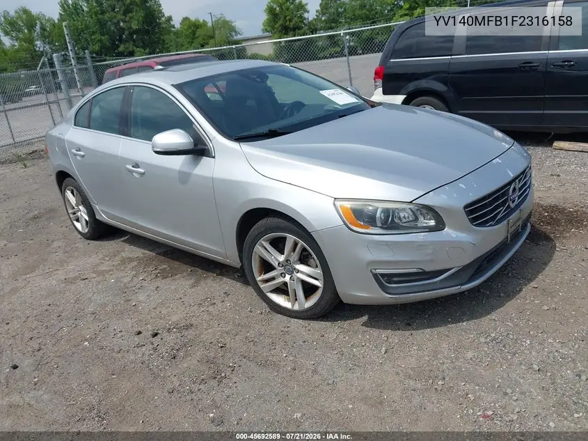 2015 Volvo S60 T5 Premier VIN: YV140MFB1F2316158 Lot: 45692589