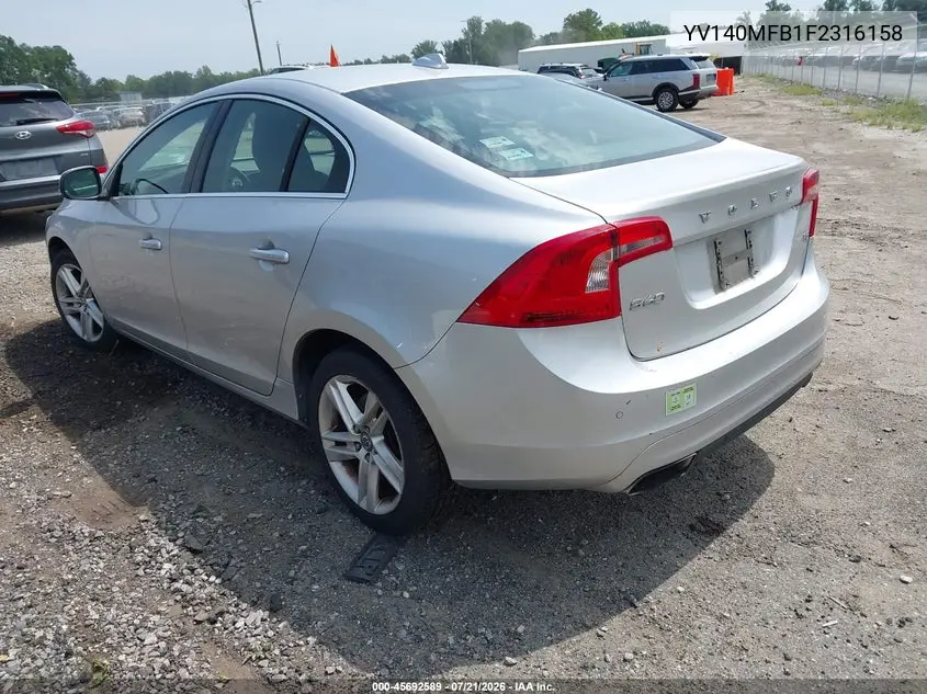2015 Volvo S60 T5 Premier VIN: YV140MFB1F2316158 Lot: 45692589