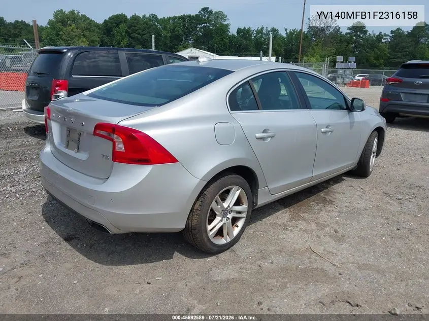 2015 Volvo S60 T5 Premier VIN: YV140MFB1F2316158 Lot: 45692589