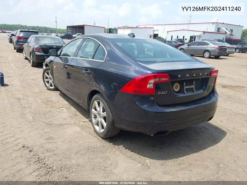 2016 Volvo S60 T5 Drive-E Premier VIN: YV126MFK2G2411240 Lot: 45501068