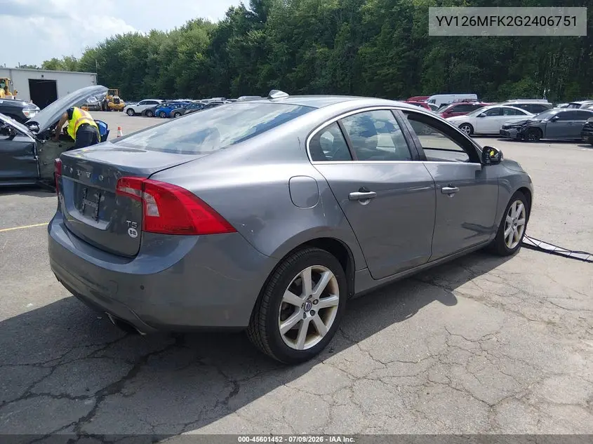 2016 Volvo S60 T5 Drive-E Premier VIN: YV126MFK2G2406751 Lot: 45601452