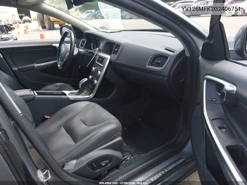 2016 Volvo S60 T5 Drive-E Premier VIN: YV126MFK2G2406751 Lot: 45601452