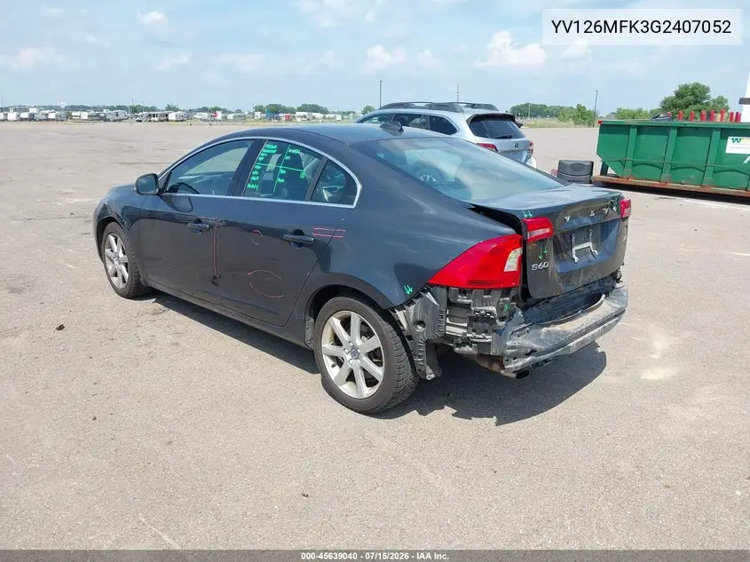 2016 Volvo S60 T5 Drive-E Premier VIN: YV126MFK3G2407052 Lot: 45639040