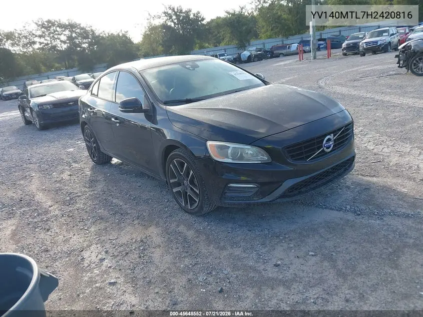2017 Volvo S60 T5 Dynamic VIN: YV140MTL7H2420816 Lot: 45648552