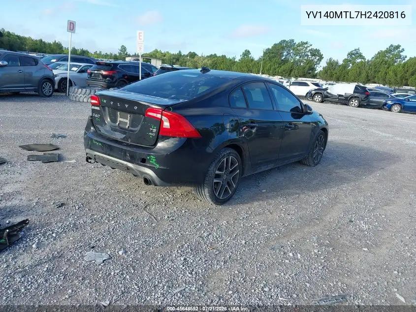 2017 Volvo S60 T5 Dynamic VIN: YV140MTL7H2420816 Lot: 45648552