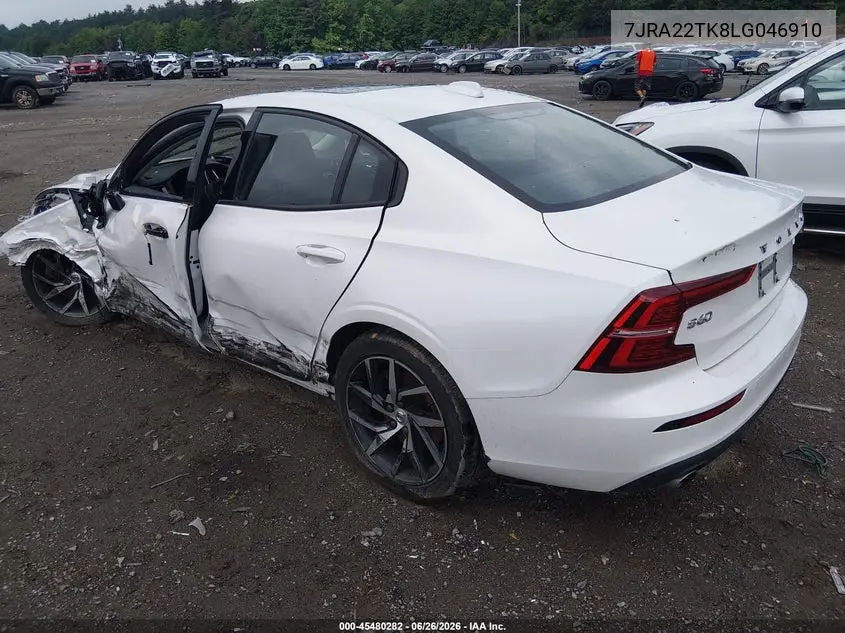 2020 Volvo S60 T6 Momentum VIN: 7JRA22TK8LG046910 Lot: 45480282