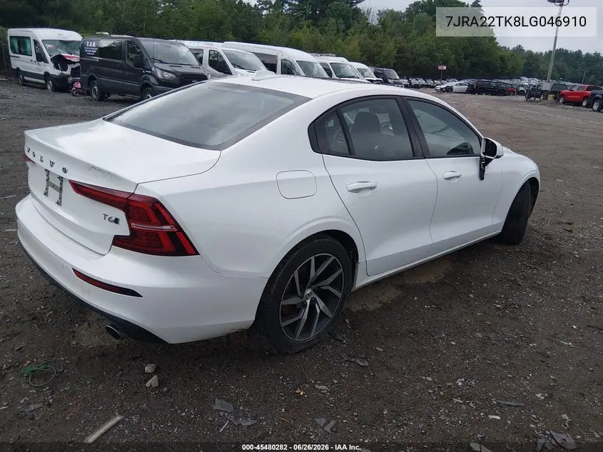 2020 Volvo S60 T6 Momentum VIN: 7JRA22TK8LG046910 Lot: 45480282