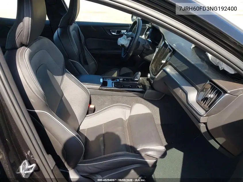 2022 Volvo S60 Recharge Plug-In Hybrid T8 Black Edition R-Design Extended Range VIN: 7JRH60FD3NG192400 Lot: 45294087