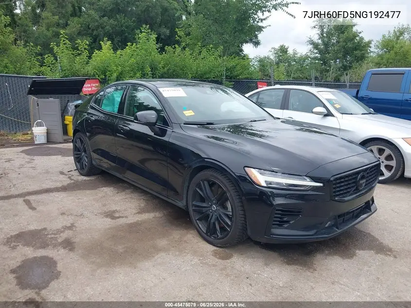 2022 Volvo S60 Recharge Plug-In Hybrid T8 Black Edition R-Design Extended Range VIN: 7JRH60FD5NG192477 Lot: 45475079