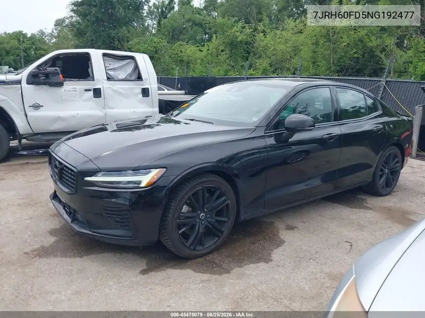 2022 Volvo S60 Recharge Plug-In Hybrid T8 Black Edition R-Design Extended Range VIN: 7JRH60FD5NG192477 Lot: 45475079