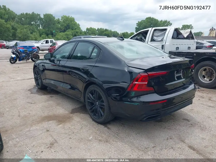 2022 Volvo S60 Recharge Plug-In Hybrid T8 Black Edition R-Design Extended Range VIN: 7JRH60FD5NG192477 Lot: 45475079