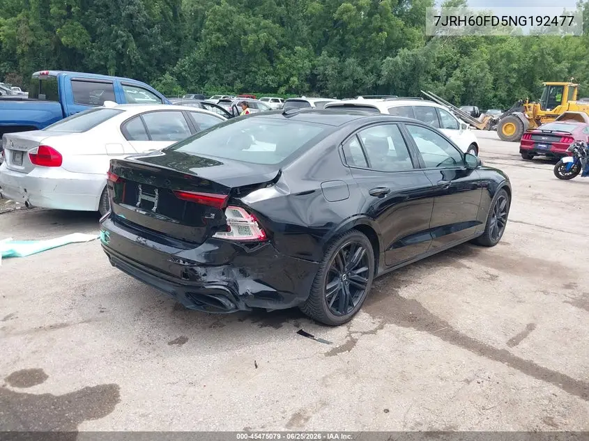 2022 Volvo S60 Recharge Plug-In Hybrid T8 Black Edition R-Design Extended Range VIN: 7JRH60FD5NG192477 Lot: 45475079