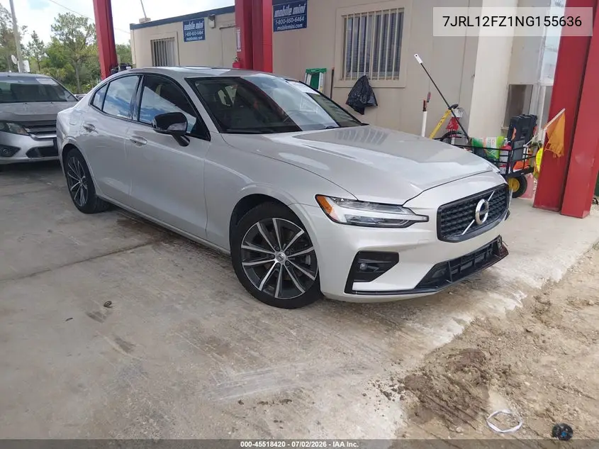 2022 Volvo S60 B5 Momentum VIN: 7JRL12FZ1NG155636 Lot: 45518420