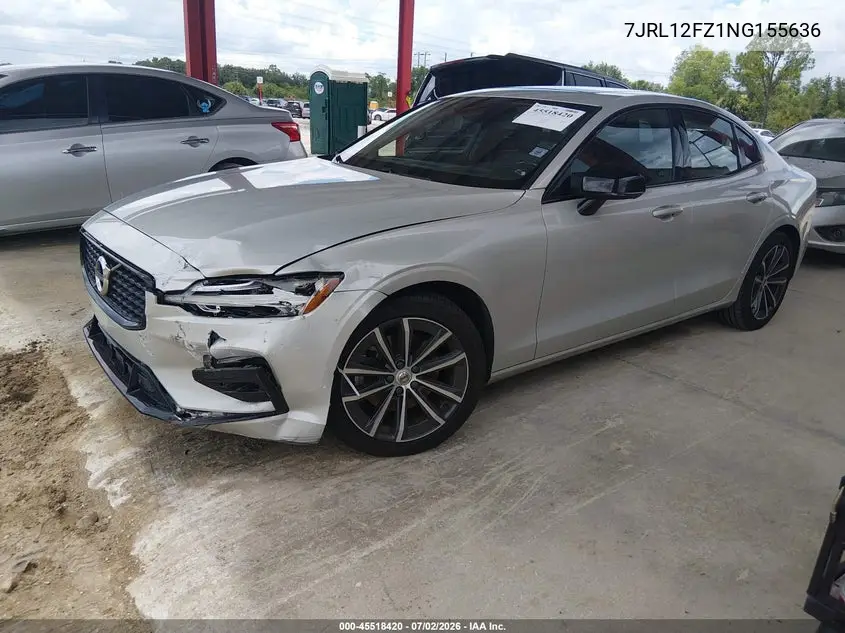 2022 Volvo S60 B5 Momentum VIN: 7JRL12FZ1NG155636 Lot: 45518420