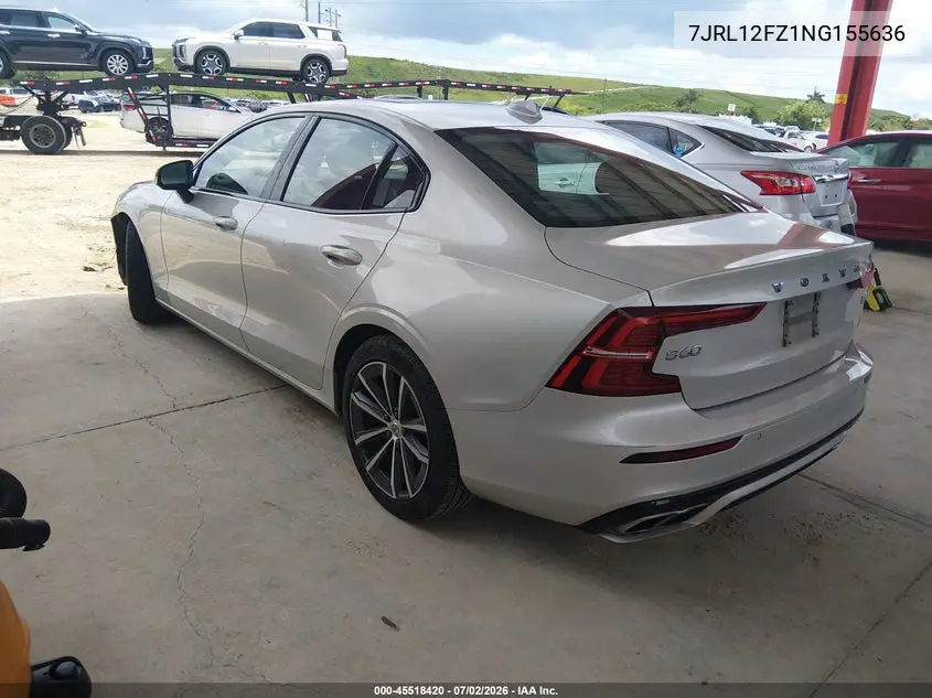 2022 Volvo S60 B5 Momentum VIN: 7JRL12FZ1NG155636 Lot: 45518420