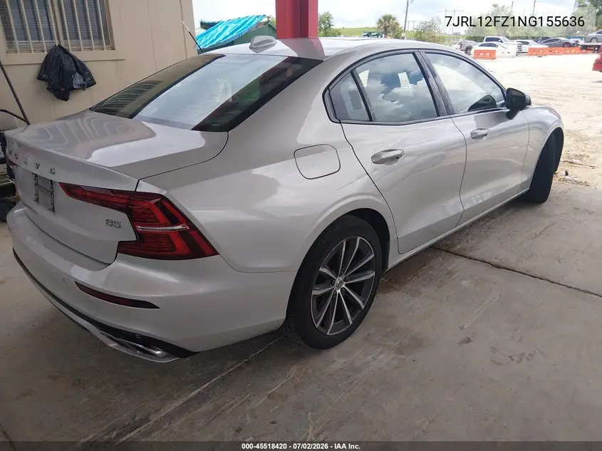 2022 Volvo S60 B5 Momentum VIN: 7JRL12FZ1NG155636 Lot: 45518420