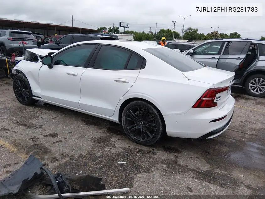 2024 Volvo S60 B5 Plus Black Edition VIN: 7JRL12FH1RG281783 Lot: 45383893